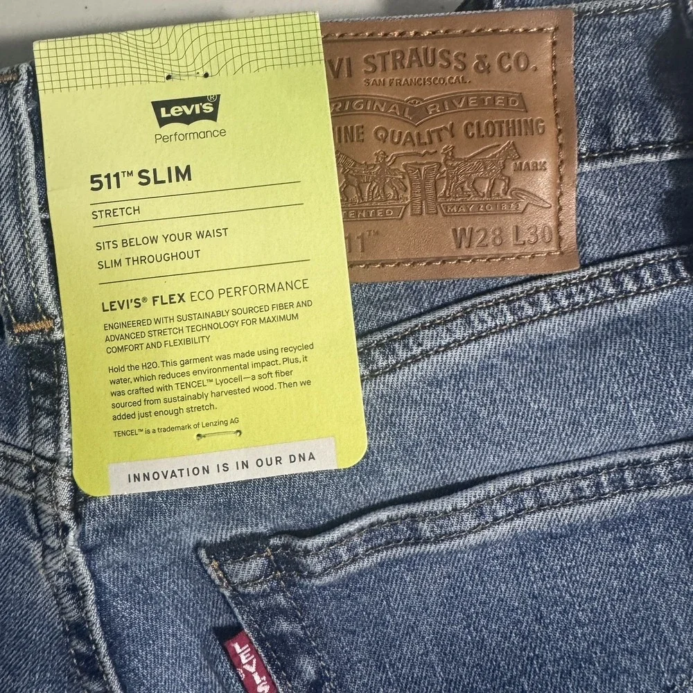 Levi's 511 Mens 28X30 Denim Jeans Slim Stretch Flex Eco Performance Casual